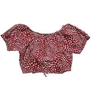 J. Crew Strawberry Print Cinched-Waist Cropped Top Medium